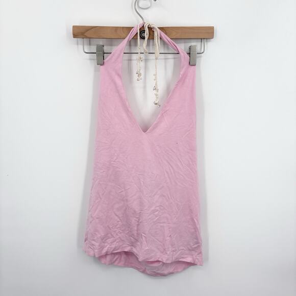 Vintage 90s Y2K Ralph Lauren Halter Top Women Large Pink Preppy Seashell Stretch - Picture 1 of 8